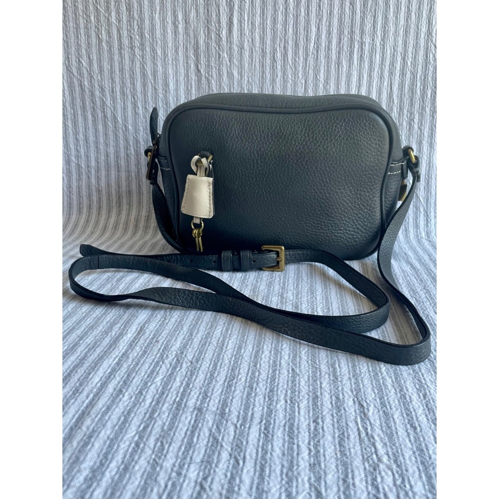 J. CREW Charcoal Grey Pebbled Leather Crossbody with Security Lock & Keys Travel